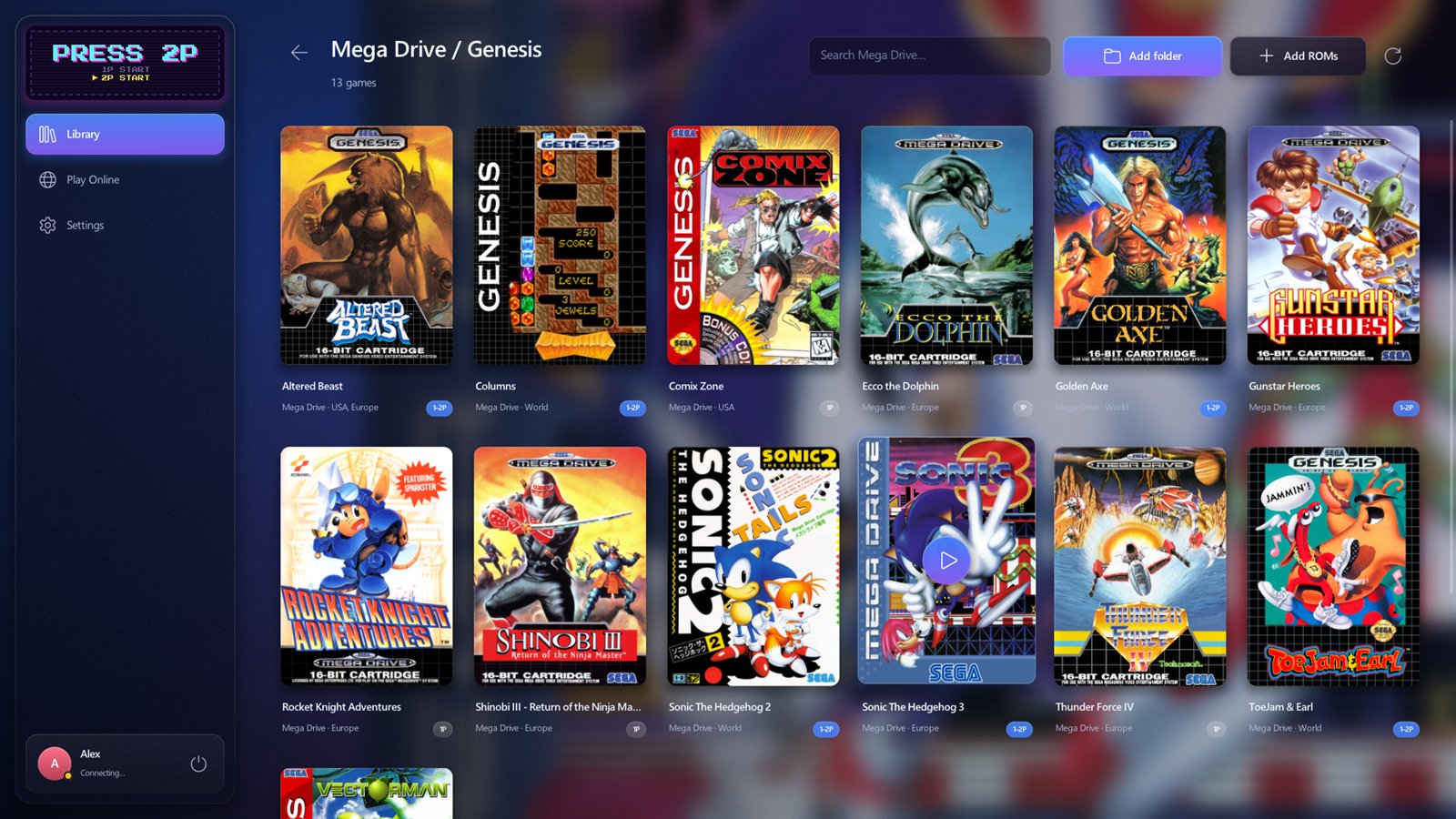 The Press2P library: continue playing, and games sorted by console